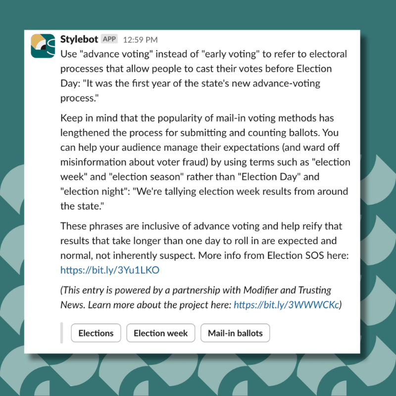 Use "advance voting" instead of "early voting" to refer to electoral processes that allow people to cast their votes before Election Day: "It was the first year of the state's new advance-voting process." Keep in mind that the popularity of mail-in voting