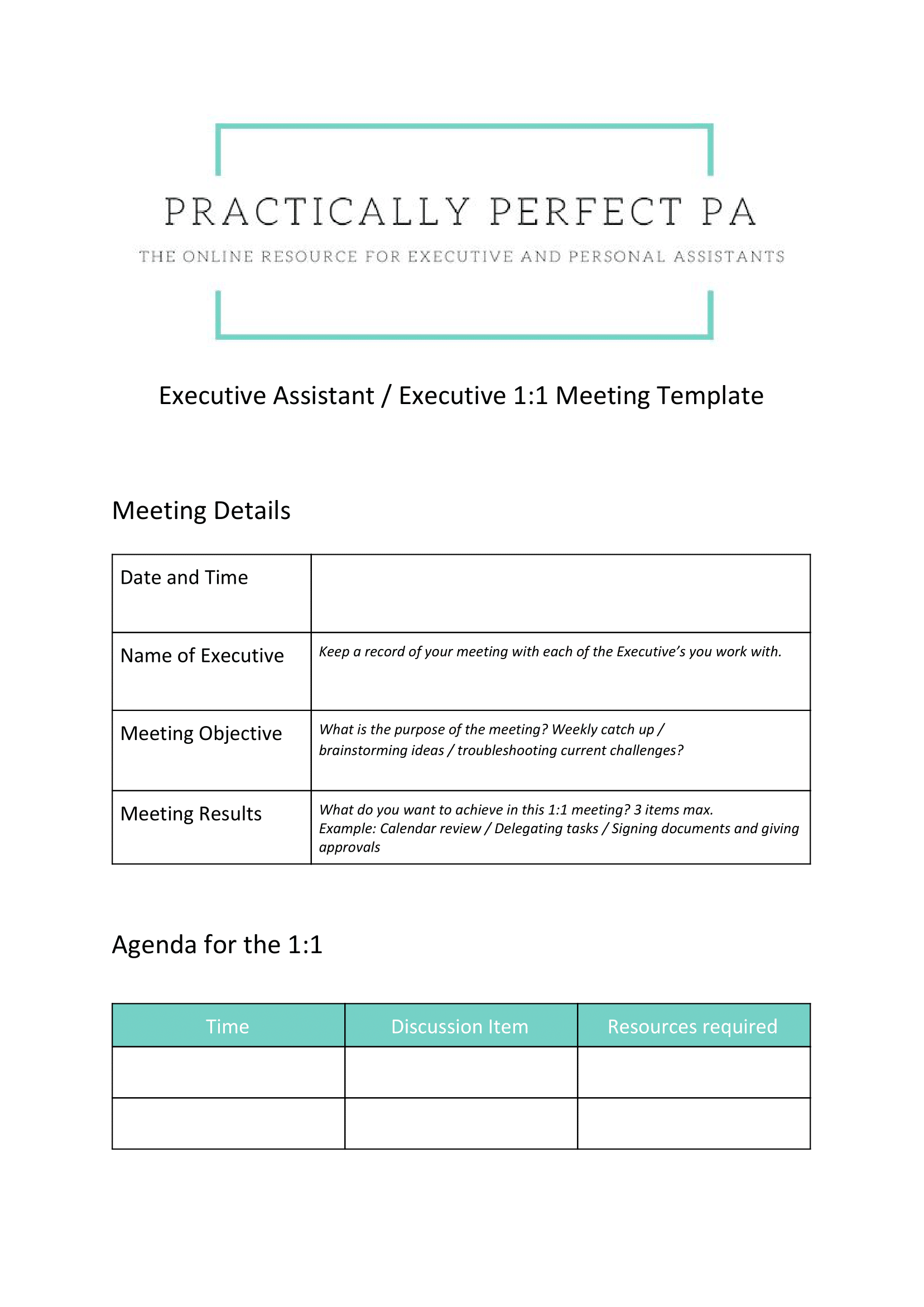 1:1 Meeting Template for EAs and Executives