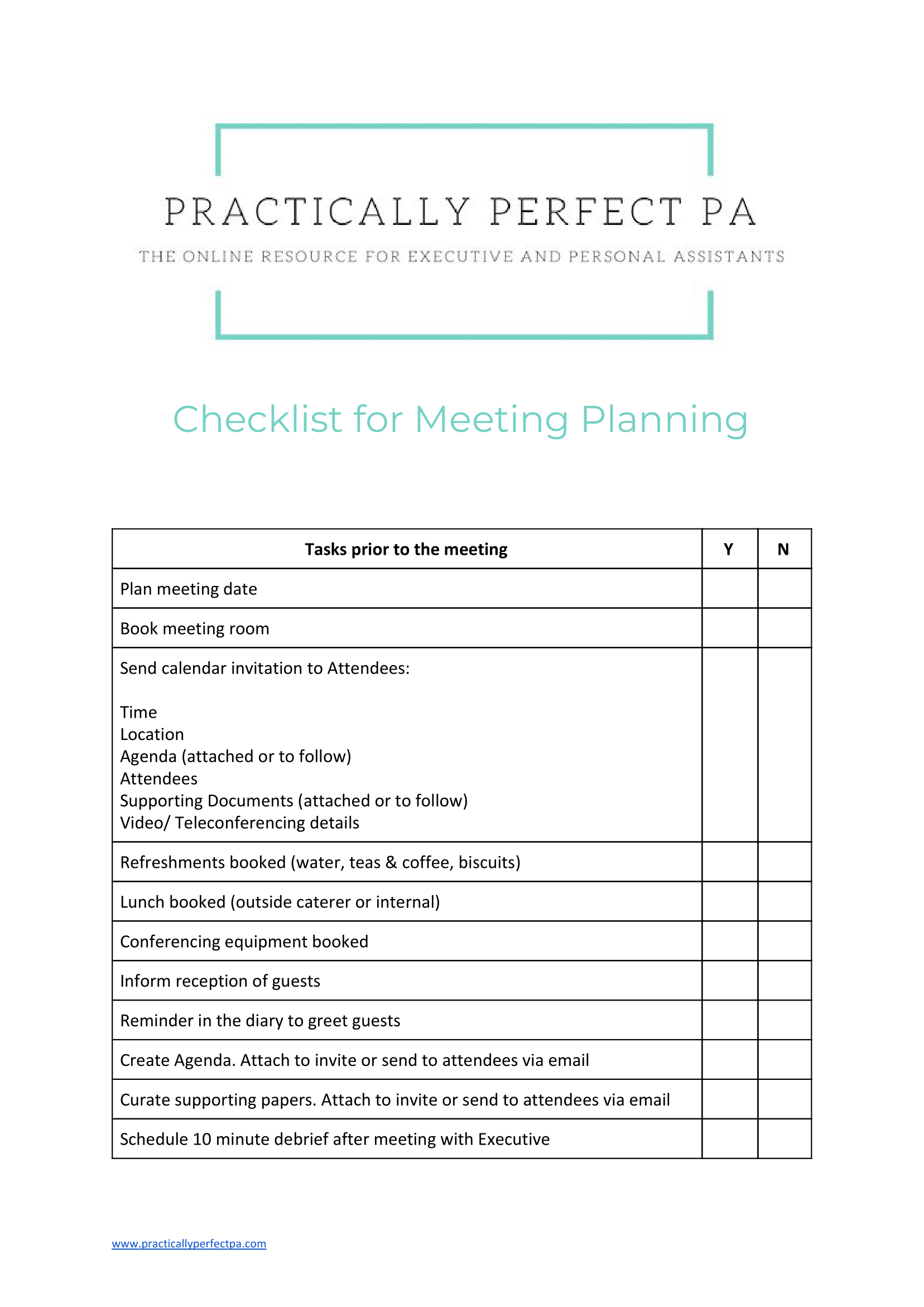 Checklist for Meeting Planning