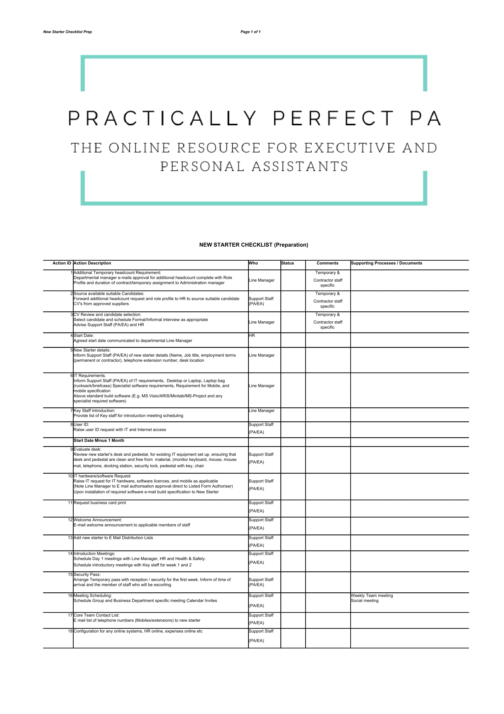 New Starter Checklist