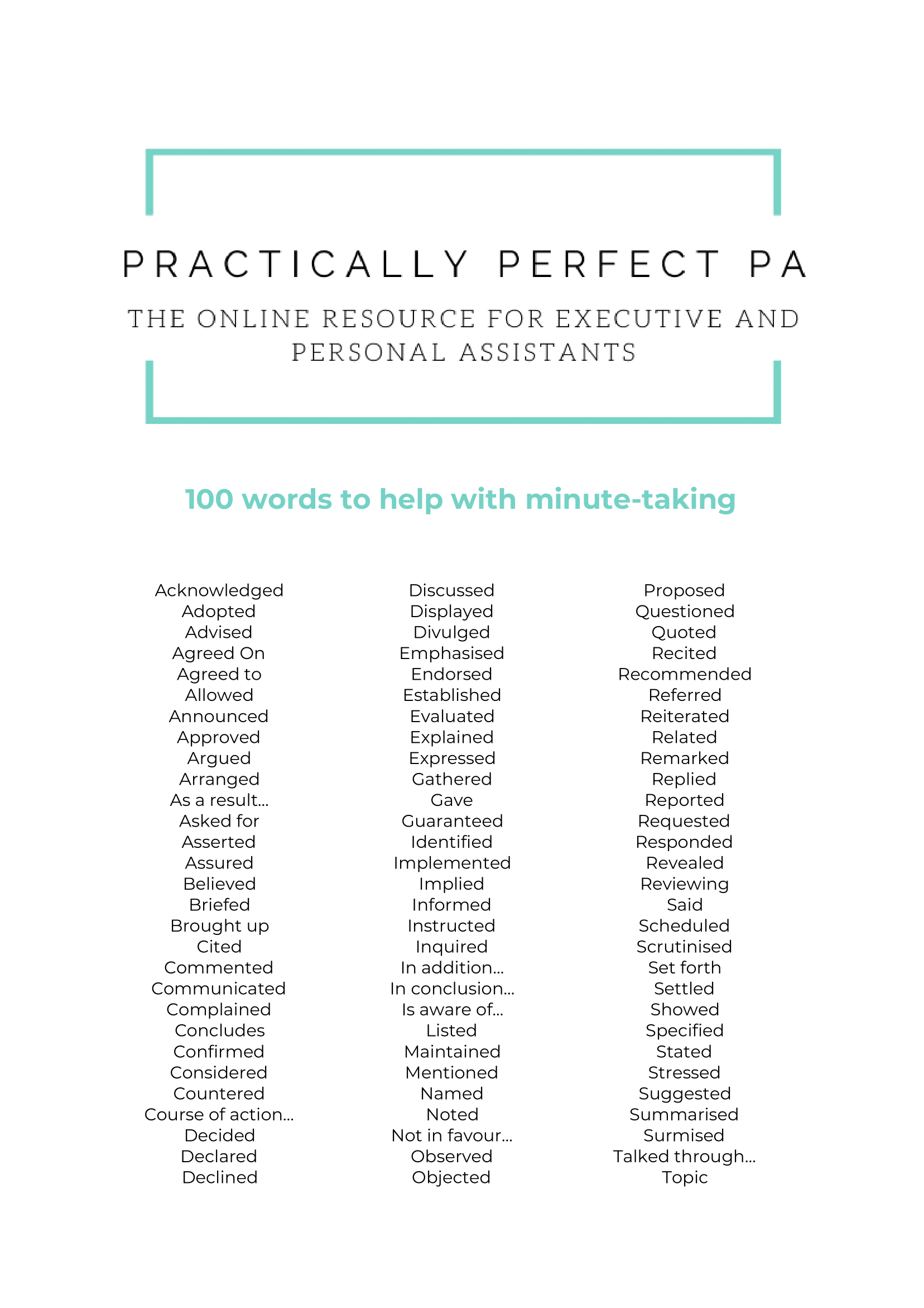 100 Words For Minute Taking