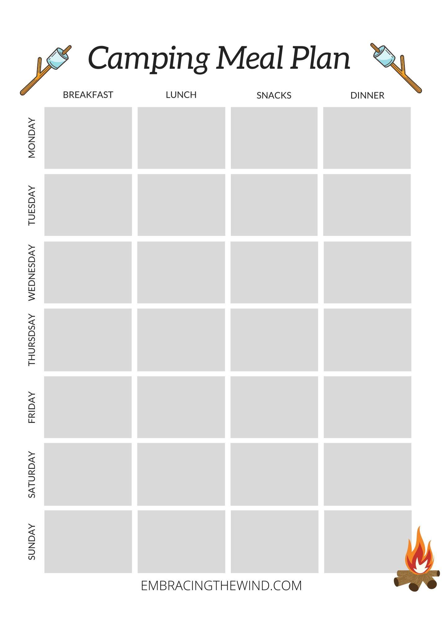 Favorite Camping Meal Plan Template + Free Printable