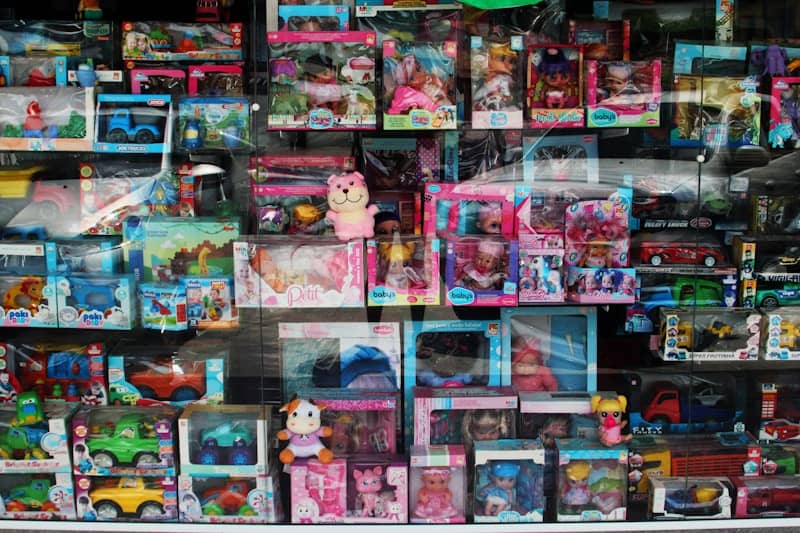A display of various toys in a store.