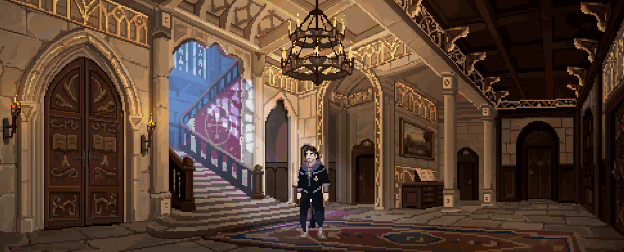 Tobias stands in the middle of Citadel's hall.