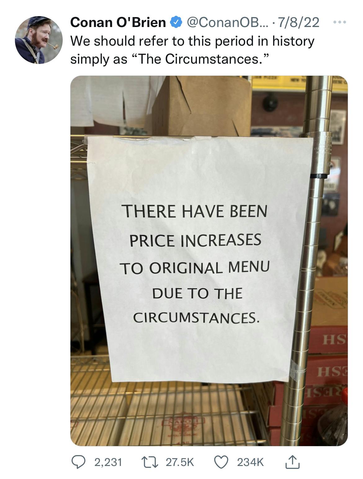 "There have been price increases to original menu due to the circumstances."