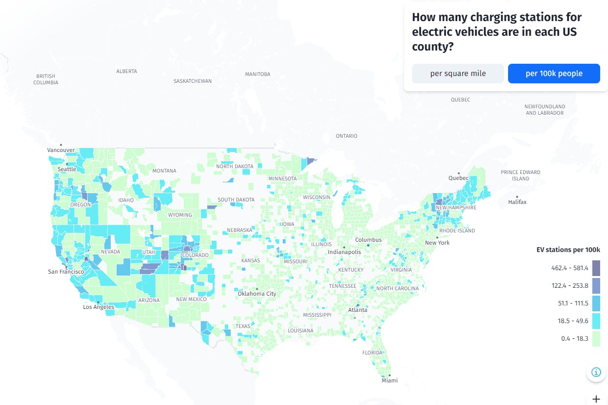 HERE map of chargers in the US