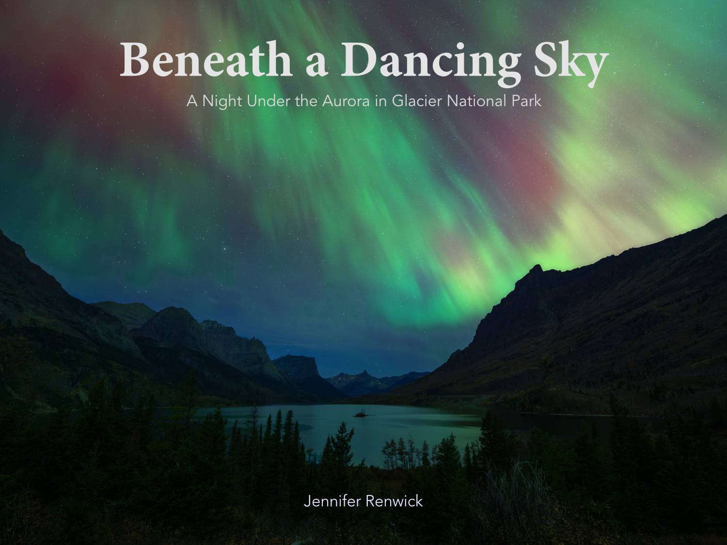 an aurora in the sky over a mountain lake as the cover of an ebook.