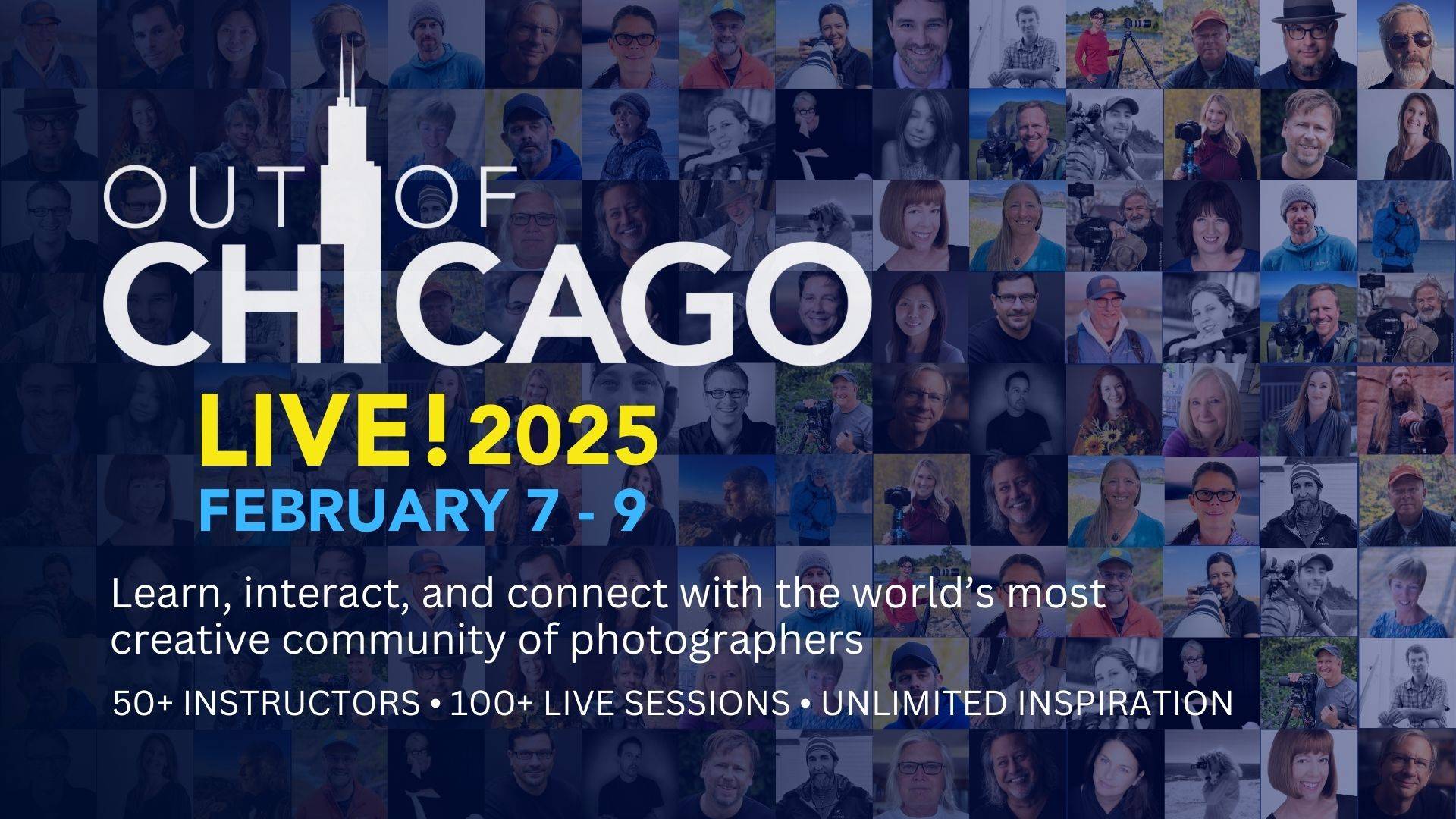 The logo for Out of Chicago LIVE comprised of headshots of instructors.