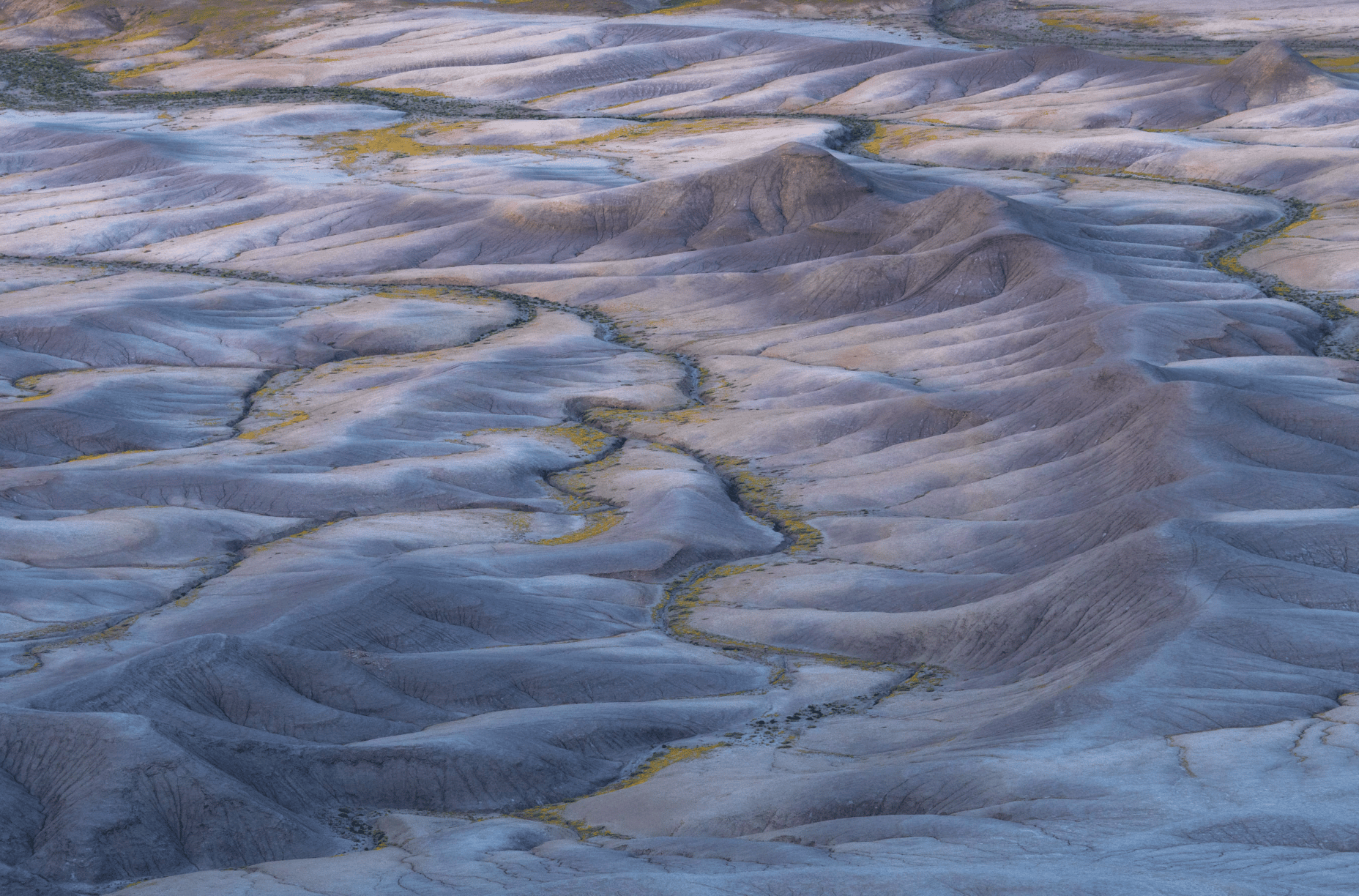 An aerial view of the Utah badlands.