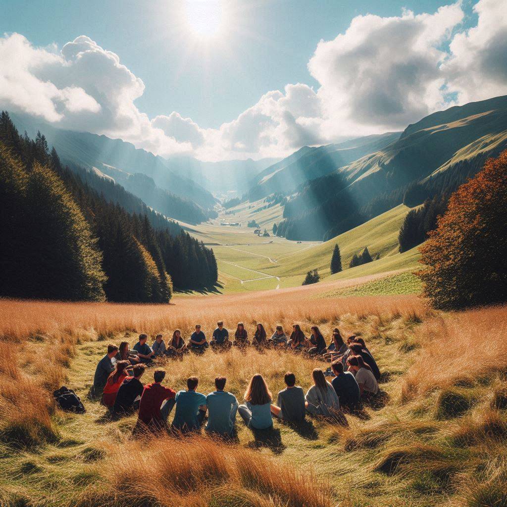 people sitting in circle in a grassfield in Switzerland