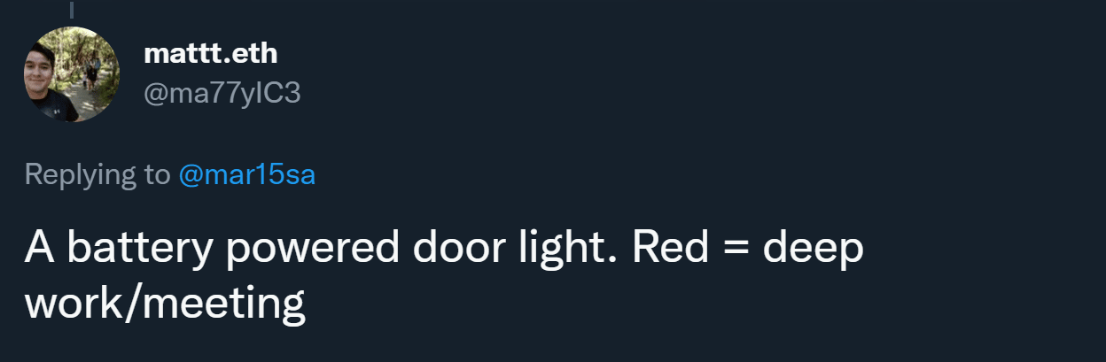 A battery powered door light. Red = deep work/meeting