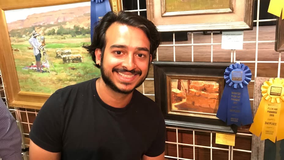 Sahil Lavingia with a first place award in a painting competition in Utah