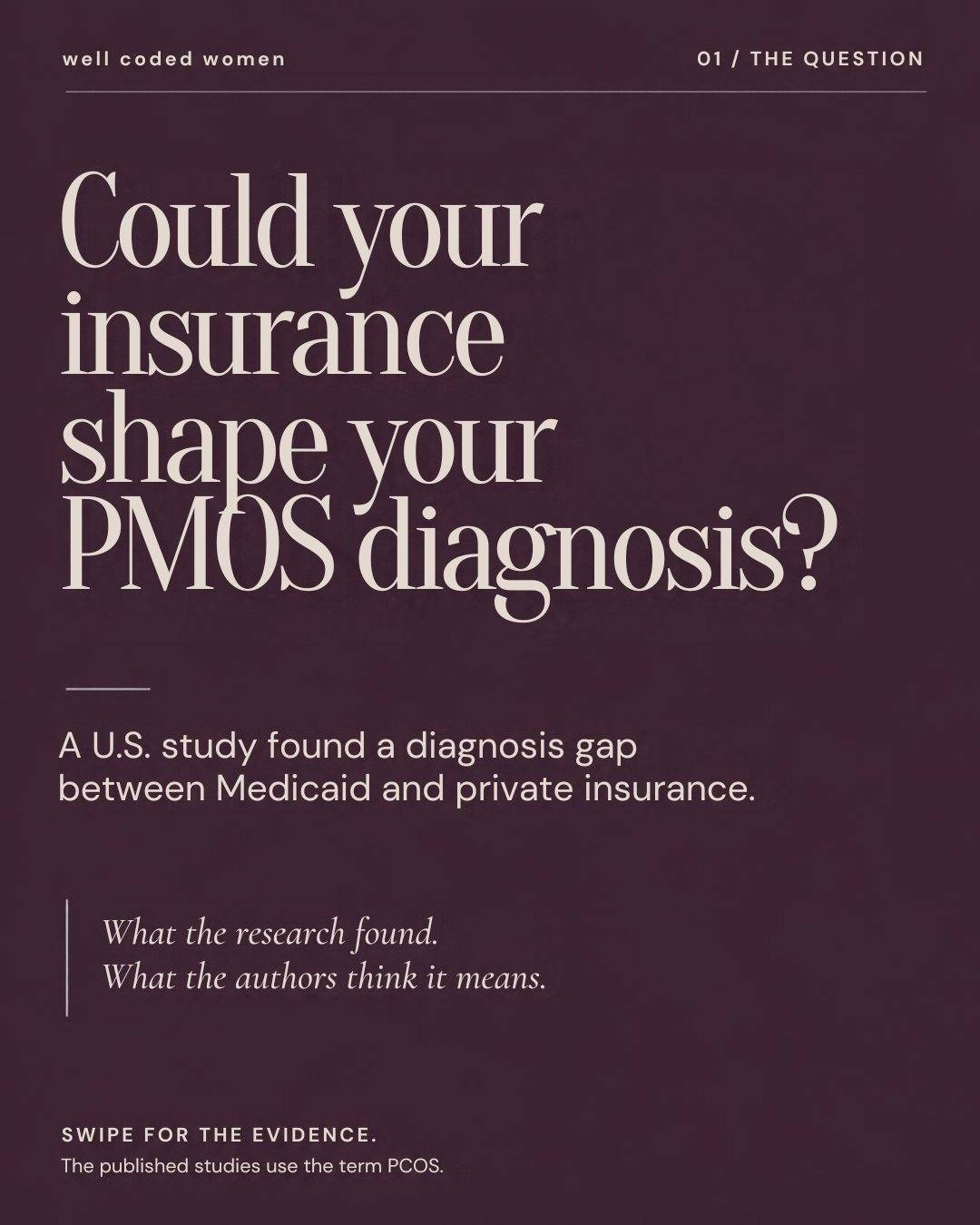 Could your insurance shape whether your PCOS gets diagnosed—and what care you receive?

Two U.S. studies found gaps worth talking about:

Patients with Medicaid had higher odds of a potentially missed PCOS diagnosis than those with private insurance.

Among patients with PCOS and infertility, those with public insurance had lower odds of receiving a prescription for medicines that help the ovaries release eggs.

These studies don’t prove insurance caused the differences. But they raise an important question: who gets access to care, and who gets missed?

As a scientist, I want women’s health research to make sense beyond the journal page. That includes what researchers found, what they think it means, and what the data can’t tell us.

🤍 Follow @wellcodedwomen for women’s hormonal health research explained in plain language.

Save this for your next appointment, or share it with someone navigating PCOS care.

What has been your biggest barrier to care: cost, coverage, or finding someone who listens? Share only what feels comfortable.

Sources: Silva et al., JCEM (2025); Applebaum et al., Fertility and Sterility (2024).

#PCOS #WomensHealth #HealthEquity #HormonalHealth #Hormonehealth