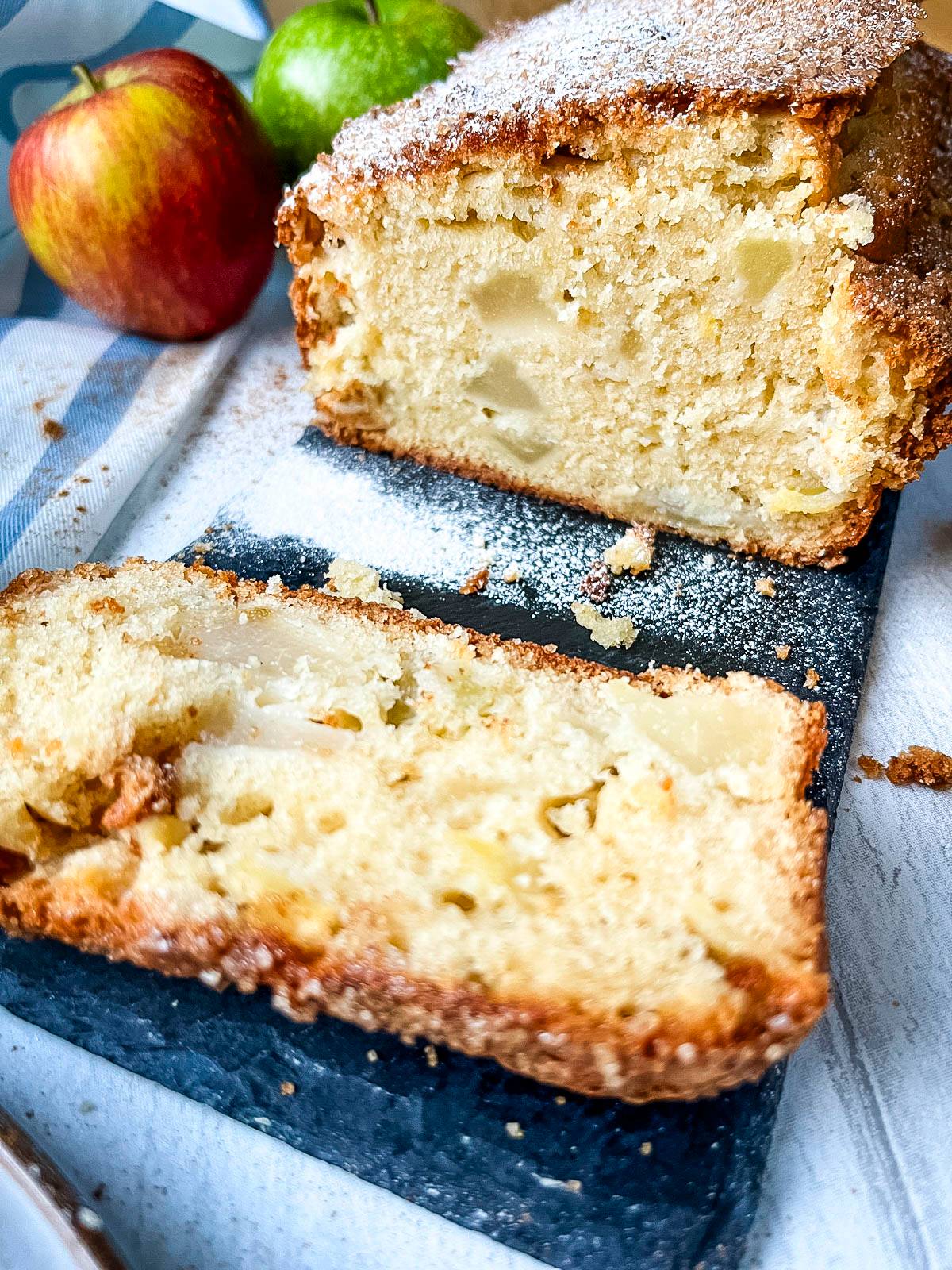 slice of apple and pear loaf cake