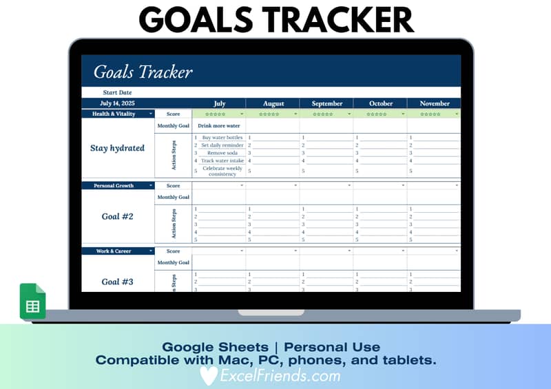 Goals Tracker google sheet