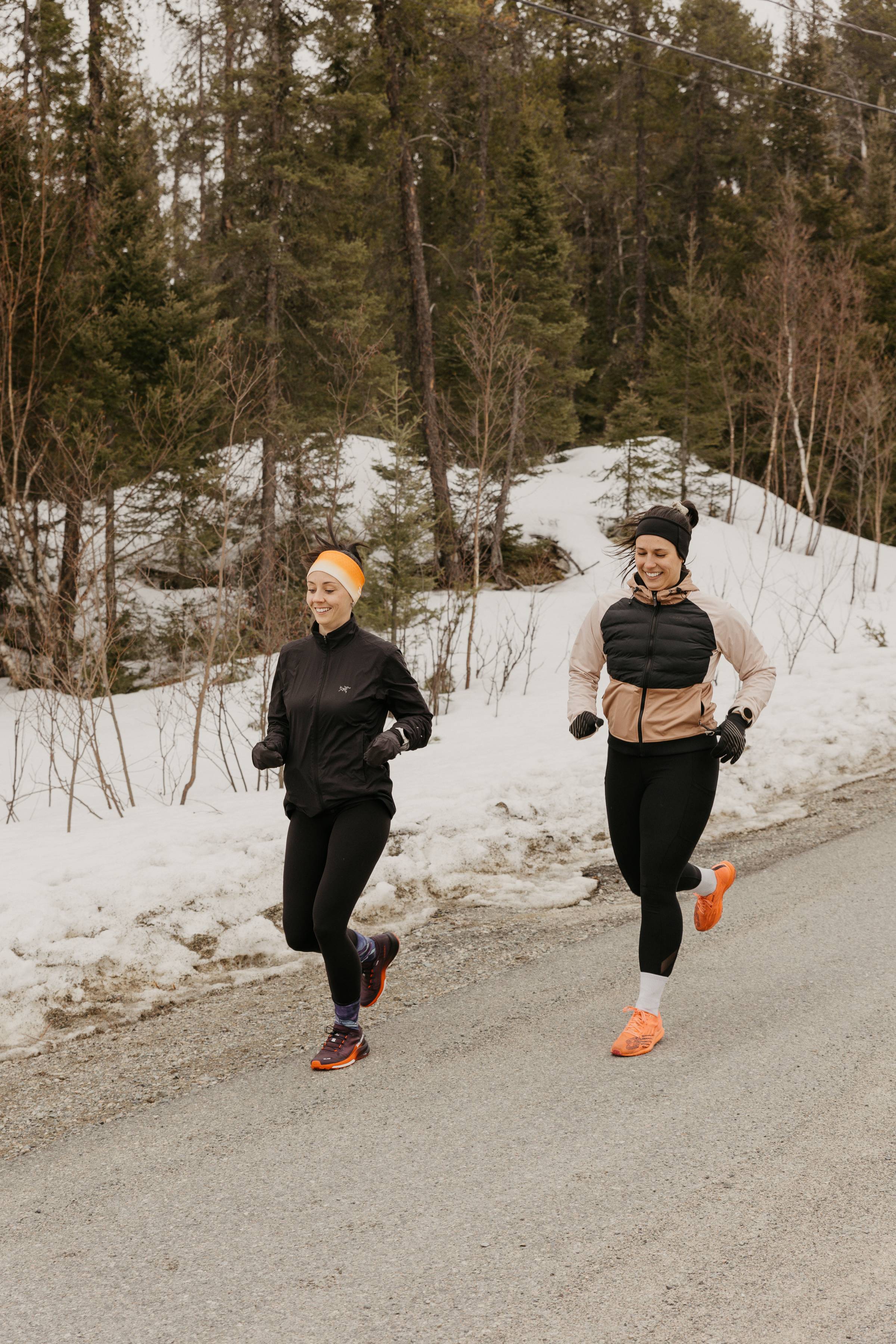 two people running