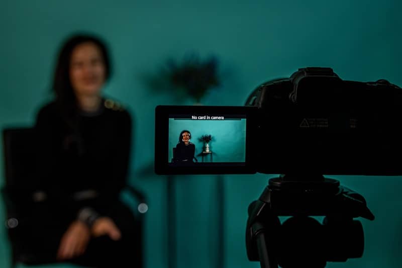 Filming a video with the camera in focus.