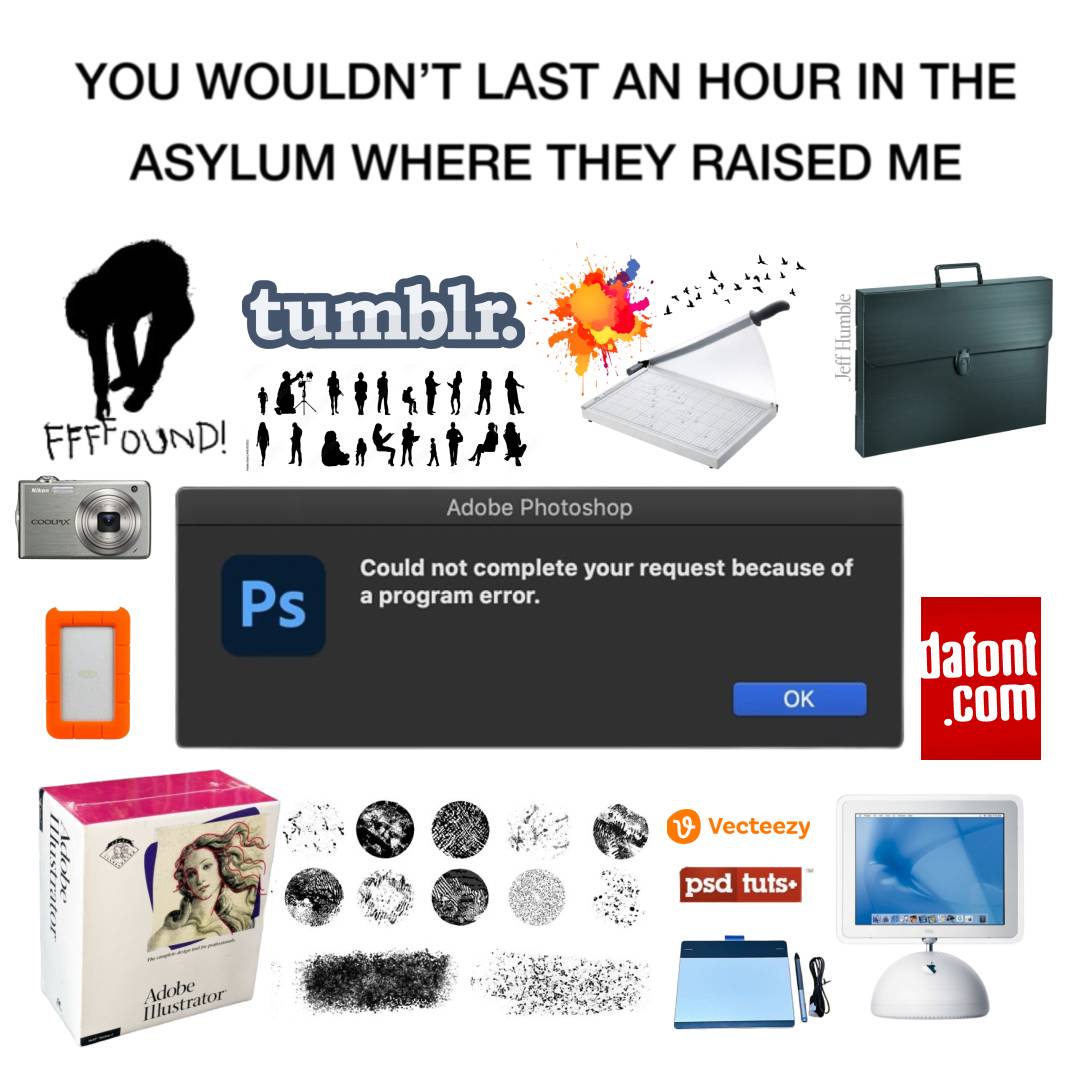 vintage graphic design 2000s asylum meme