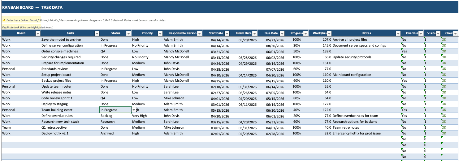 Excel Kanban Board preview 5