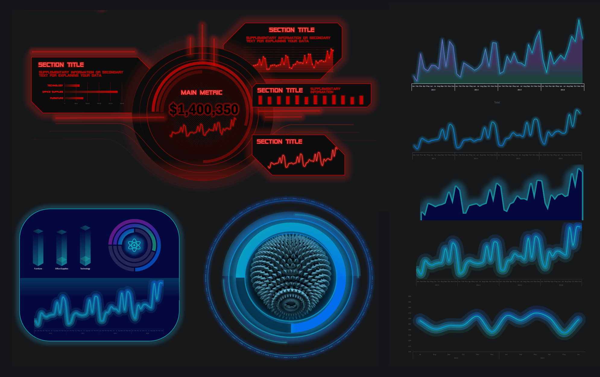 Neon Chart Designs for Excel — preview