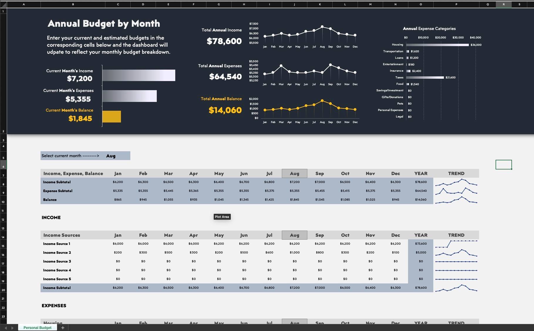 Personal Budget Template for Excel — preview
