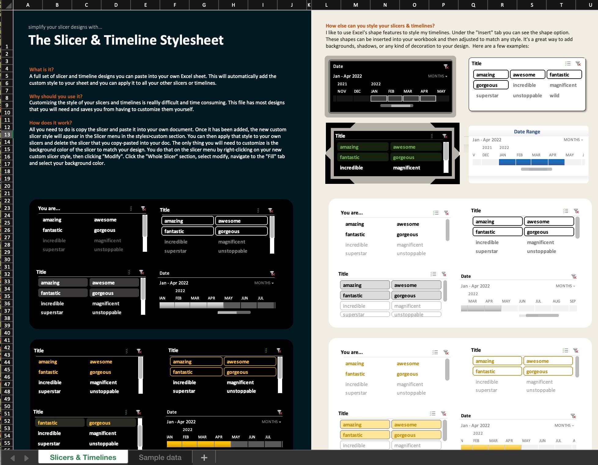 The Slicer Stylesheet — Excel Slicer & Timeline Styles — preview