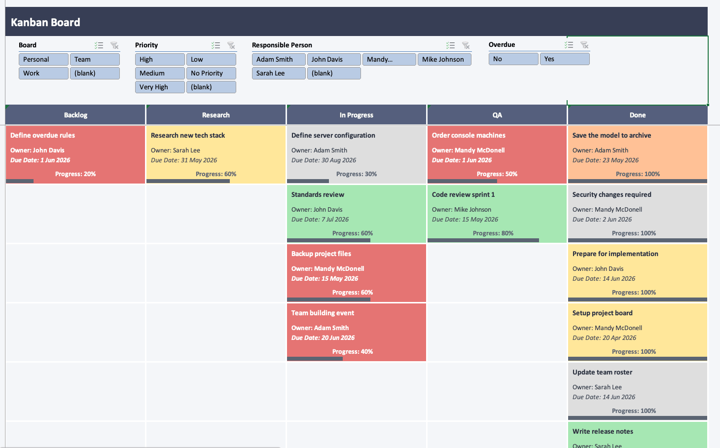 Excel Kanban Board Template — Task & Project Tracker — preview
