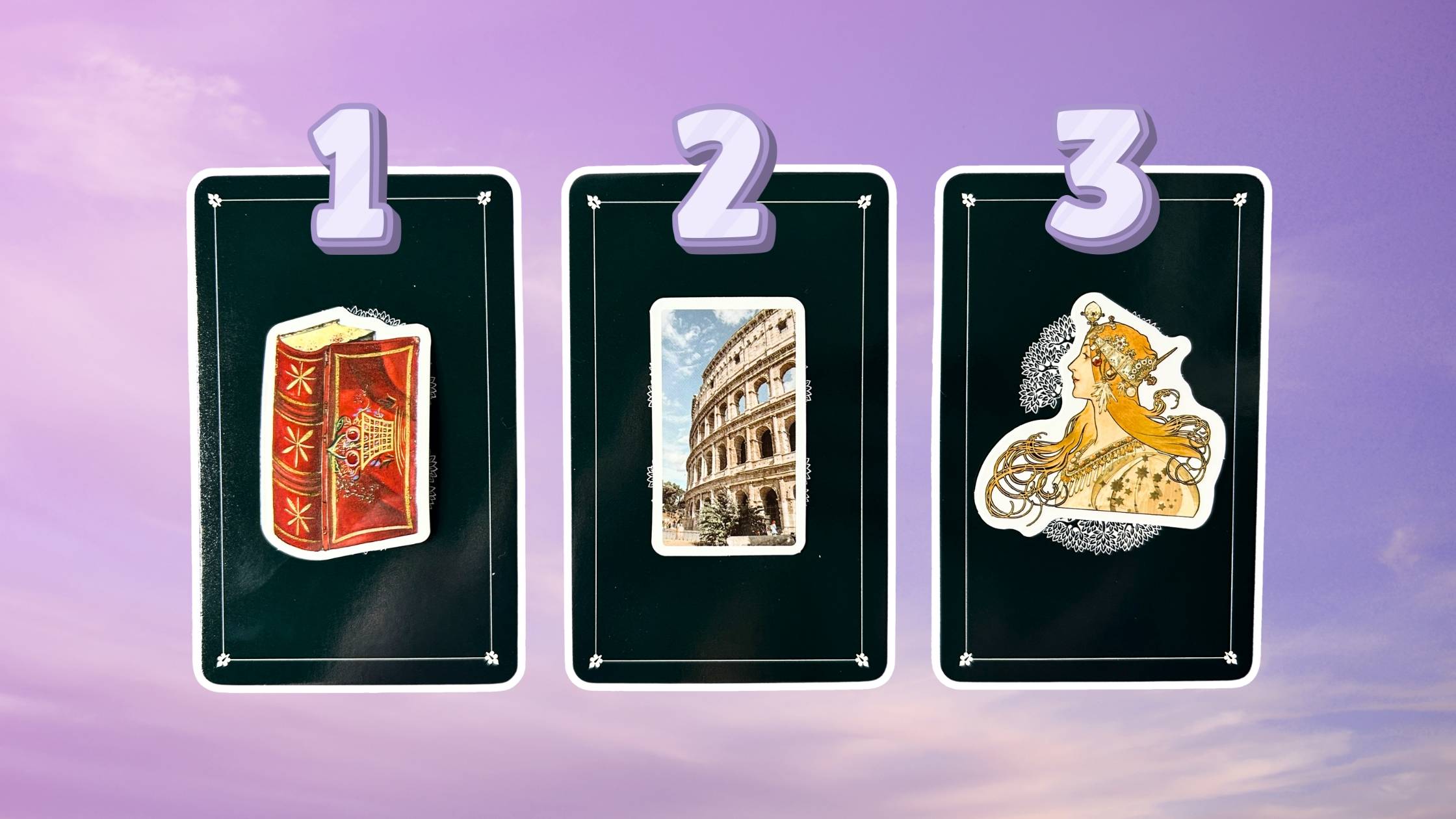 Three tarot pick a card piles on february 2026: pile 1 - book, pile 2 - colosseum, and pile 3 - lady