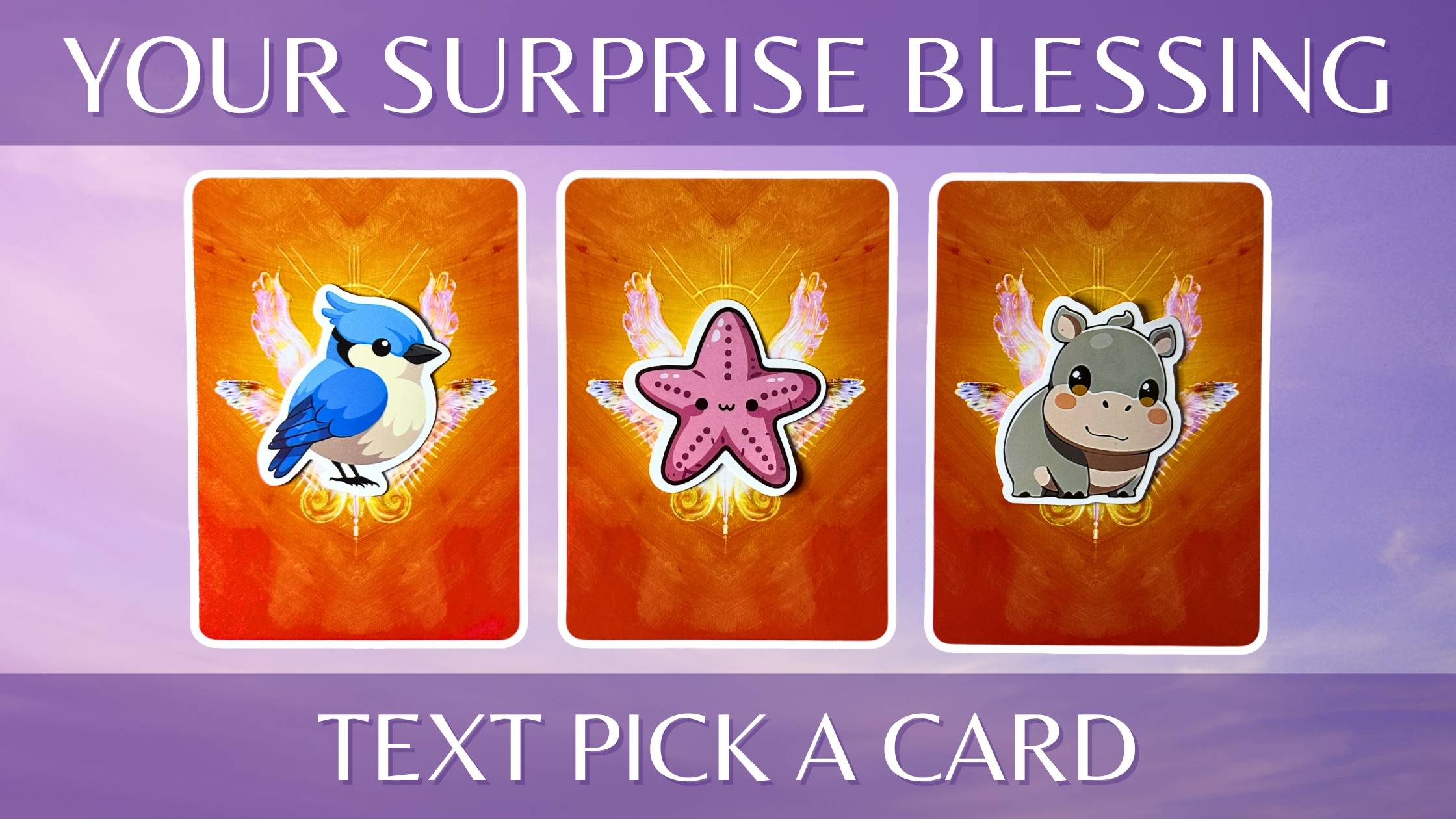 Three oracle pick a card piles: pile 1 - bird, pile 2 - starfish, and pile 3 - hippo