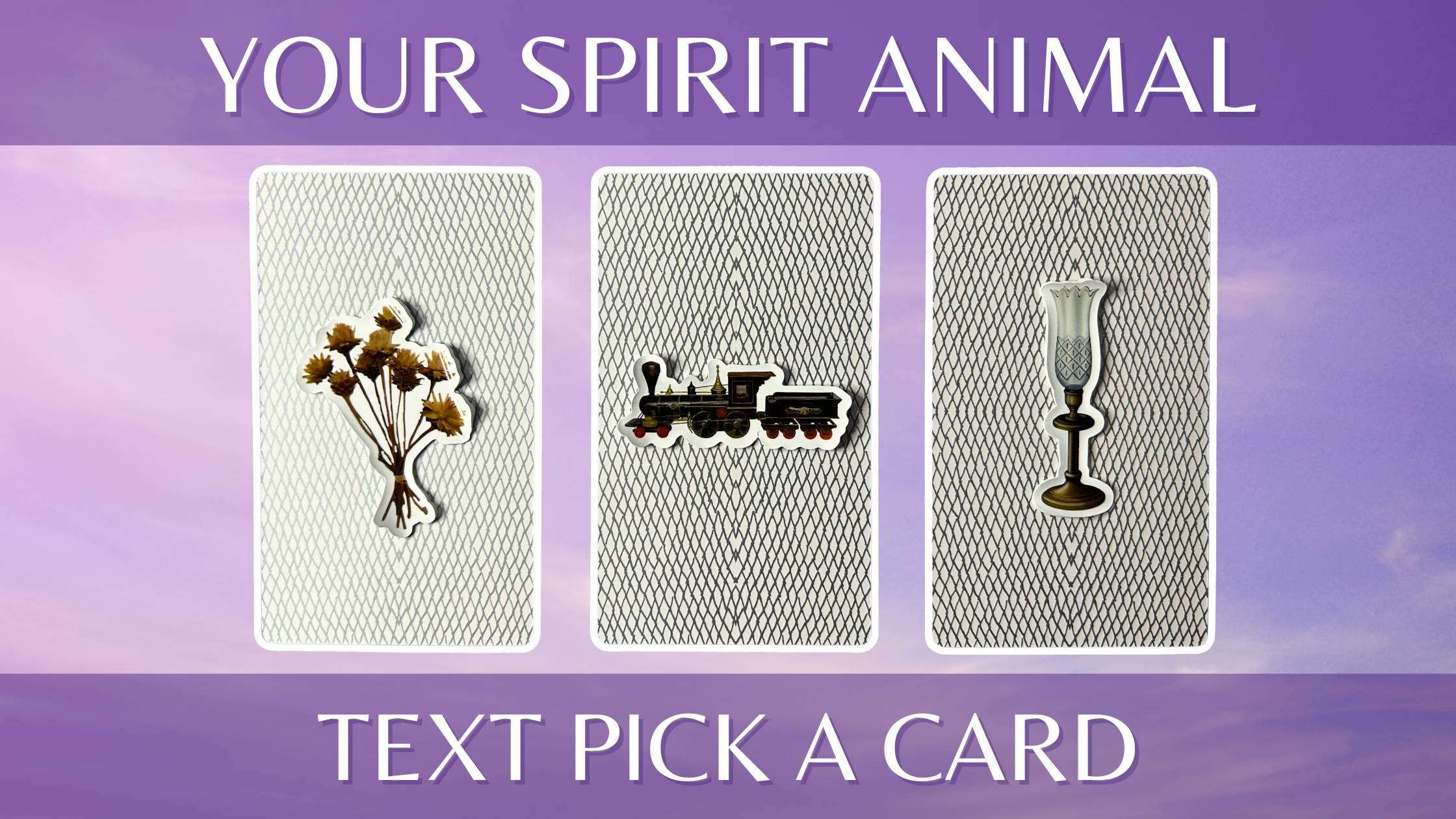 Three tarot pick a card piles on your spirit animal: pile 1 - flowers, pile 2 - train, and pile 3 - lamp