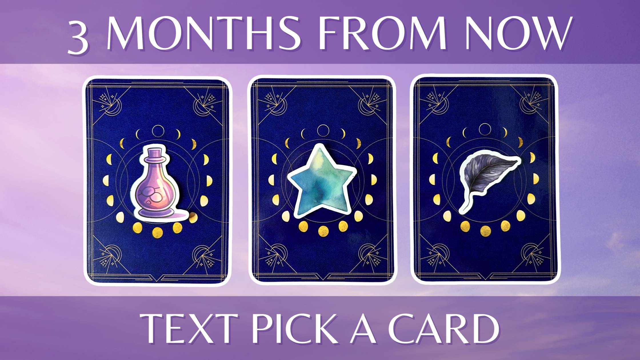 Three tarot pick a card piles: pile 1 - bottle, pile 2 - star, and pile 3 - feather