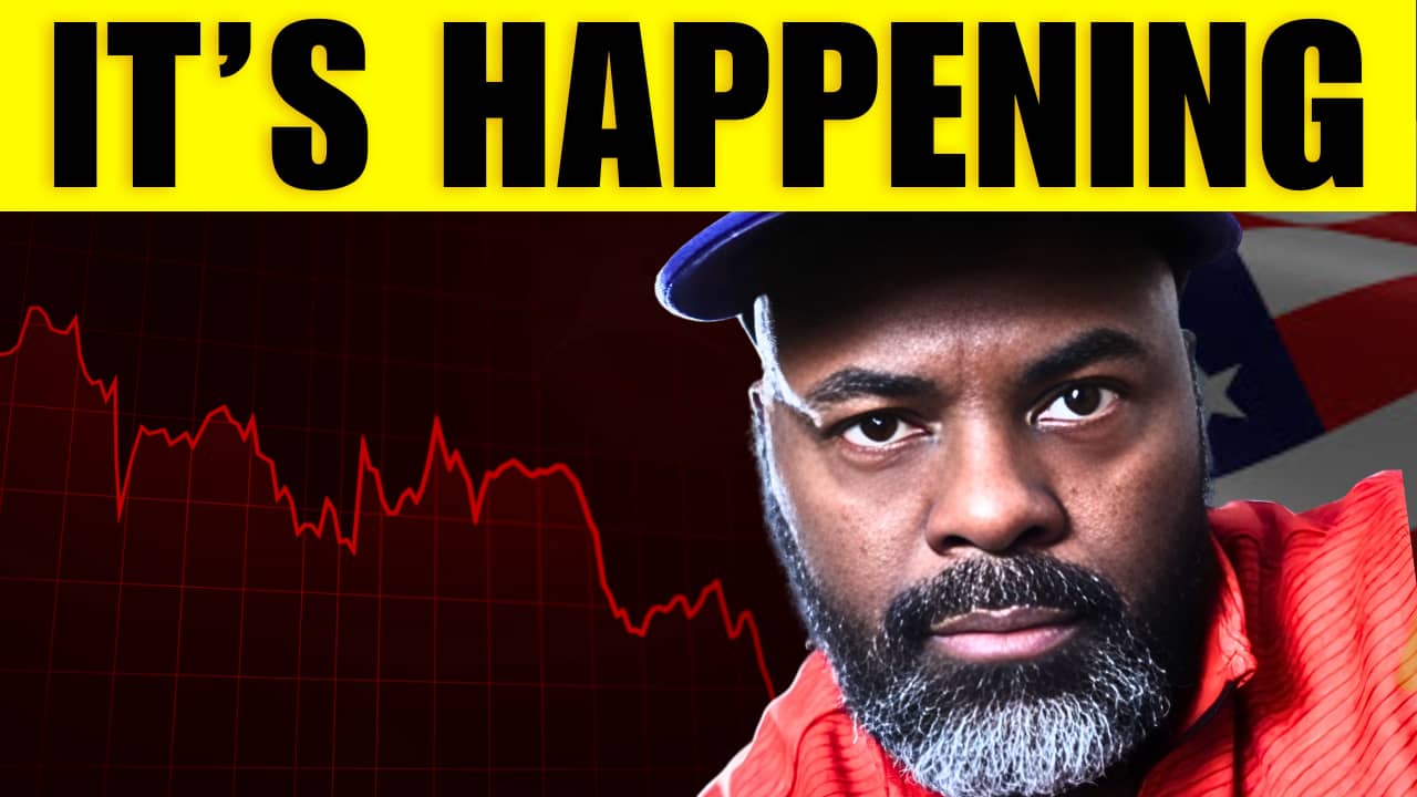 Thumbnail image showing Eric Bowie with a serious expression, a downward red market chart in the background, and bold yellow text reading “IT’S HAPPENING.”