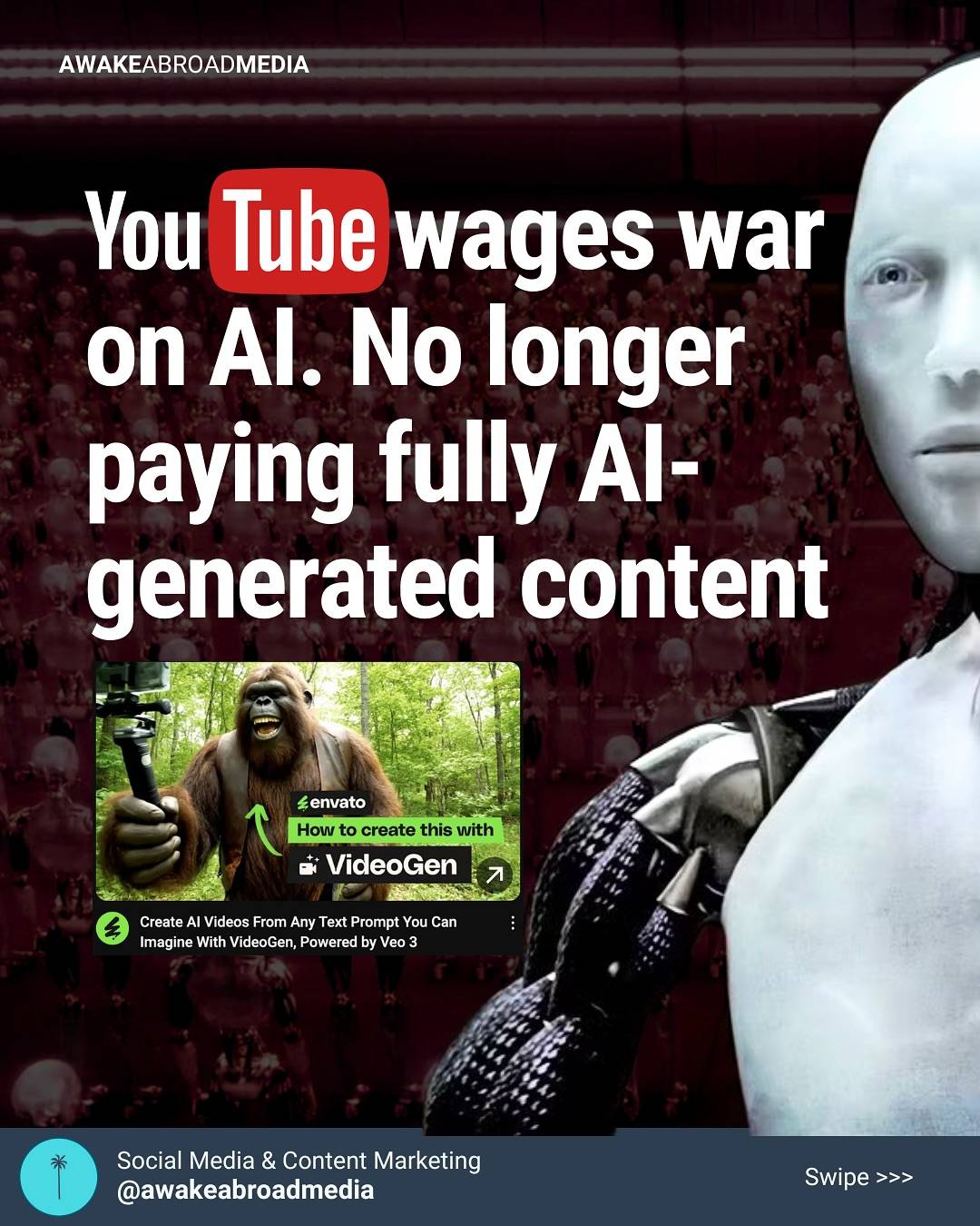 YouTube’s July 15 AI purge 🤖

This is going to affect us all as content creators. It’s important to stay on top of these conversations. Our prediction is that YouTube may even tighten restrictions more in the future as new AI platform developed tools that circumvent these new restrictions.

Do you think YouTube is going far enough or should they tight it to restrictions even more?