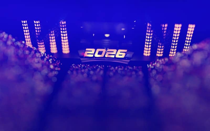 The year 2026 displayed on a stage