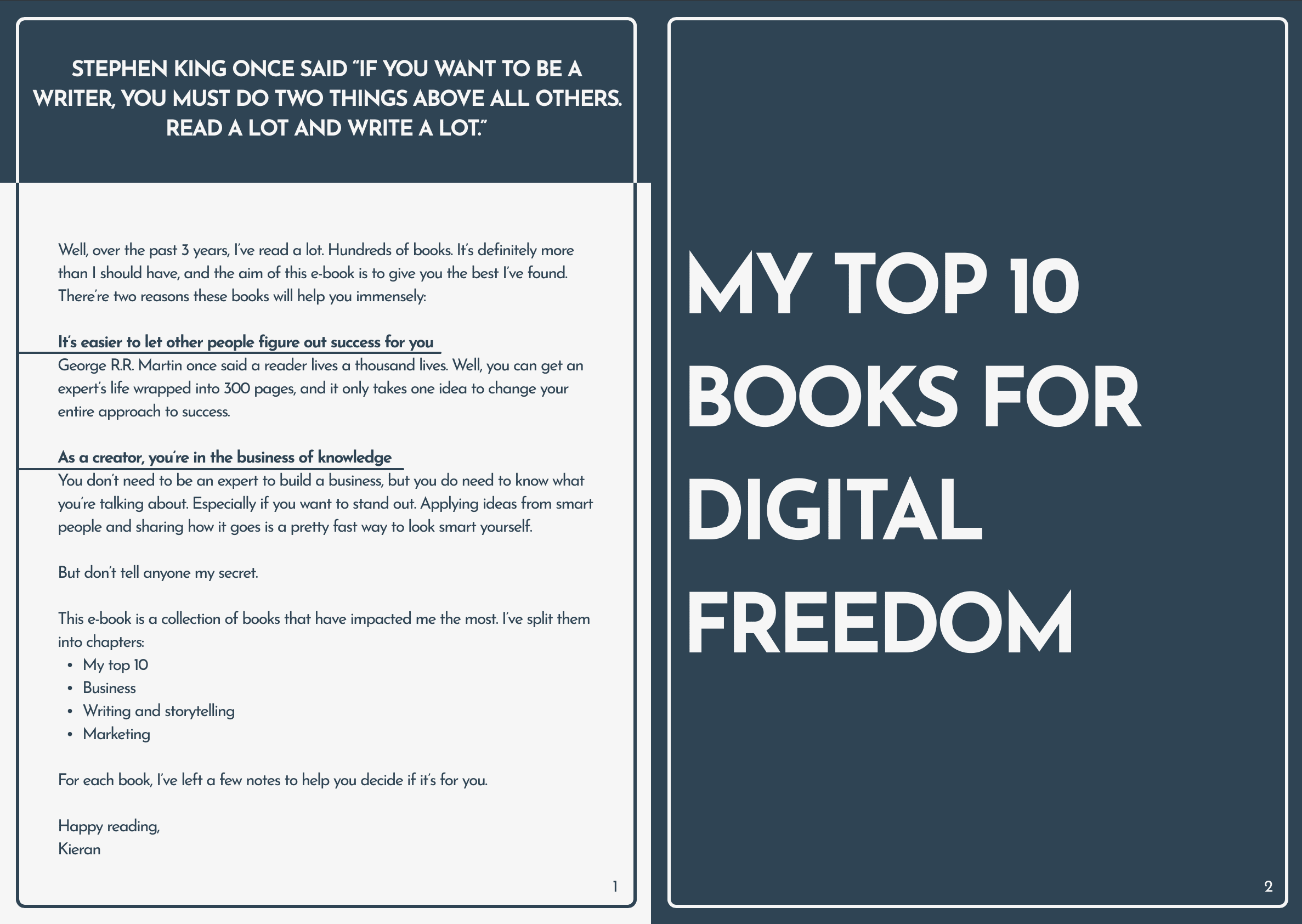 Screenshot of E-book giveaway