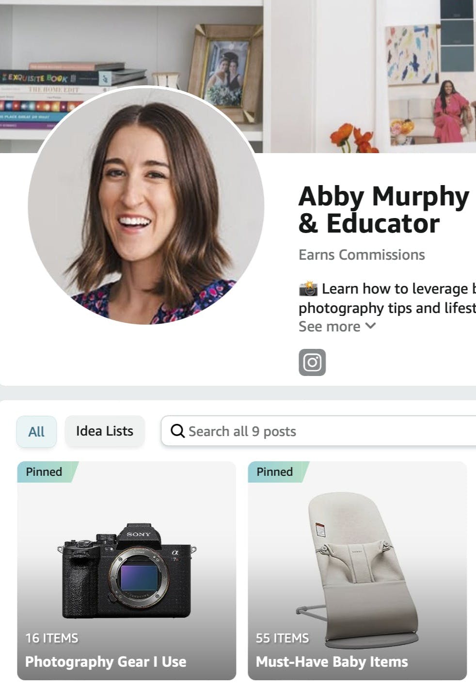 A screenshot of brand photographer Abby Murphy's Amazon storefront
