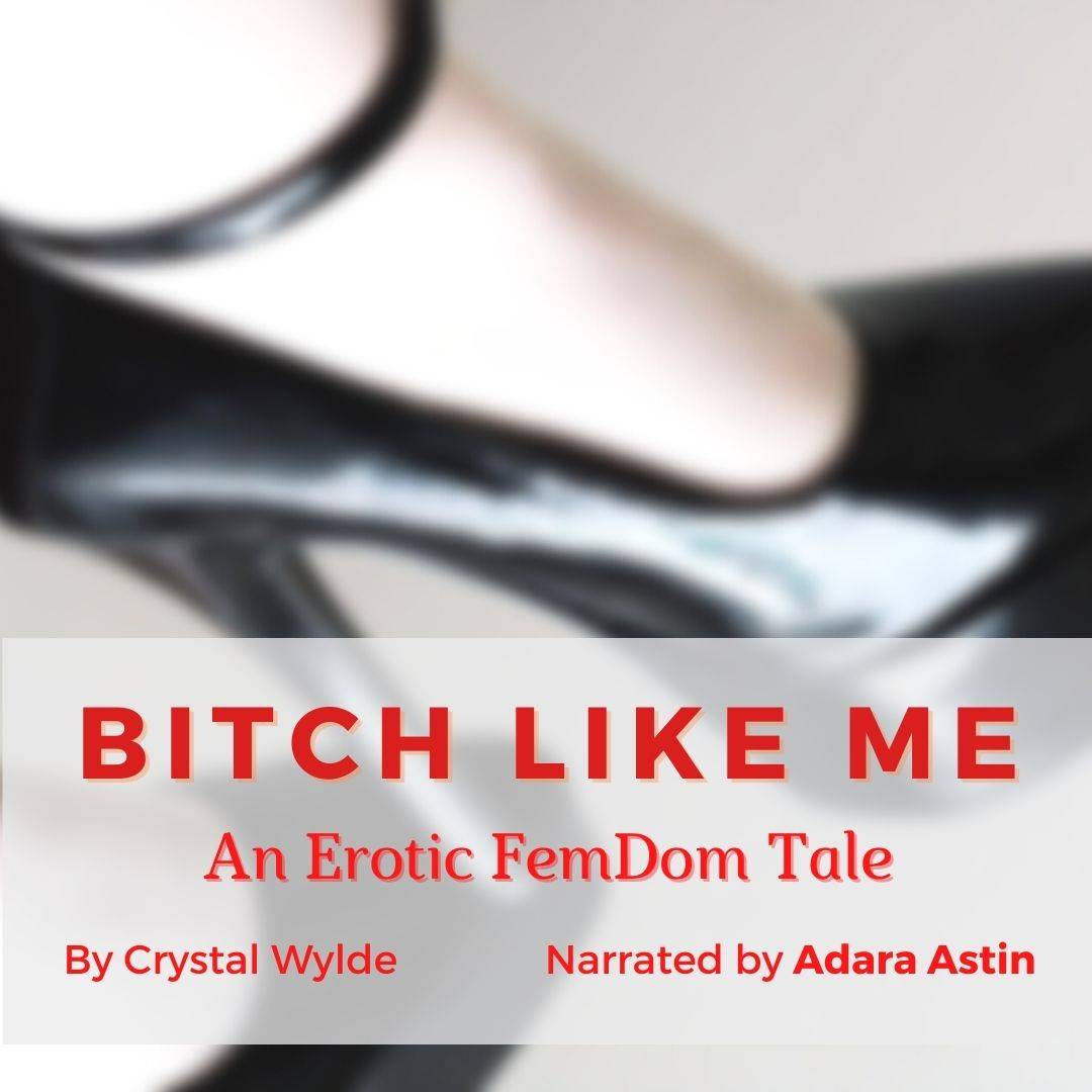 Audiobook cover. A high heeled patent leather show with an ankle strap. Text over top in red say: "Bitch Like Me / An Erotic FemDom Tale / By Crystal Wylde / Narrated by Adara Astin