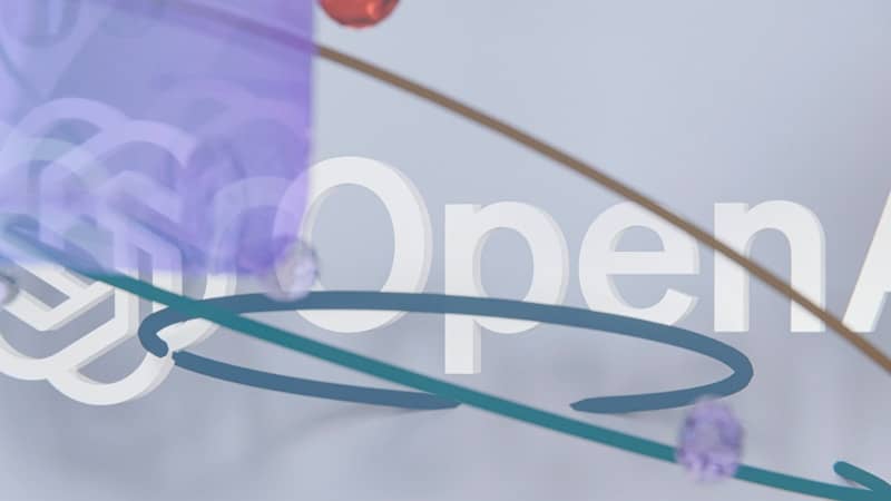 Abstract shapes and lines with a faint openai logo.