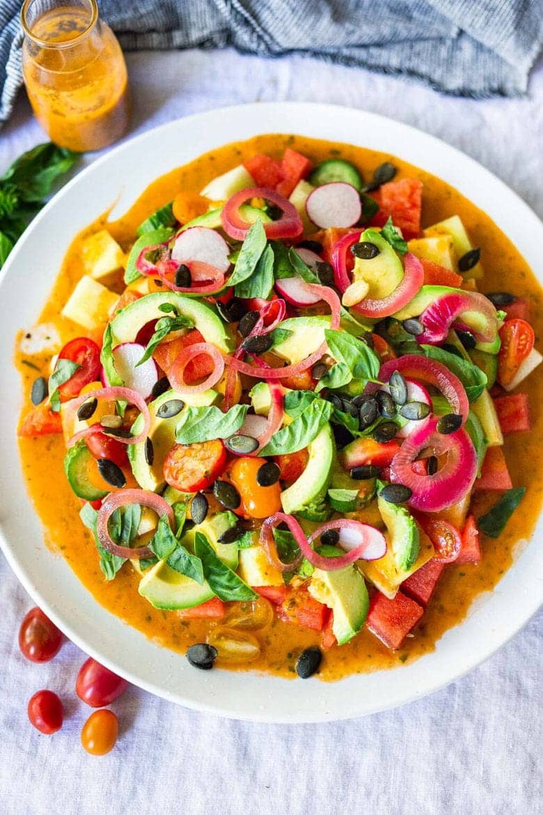 Watermelon salad on a platter 