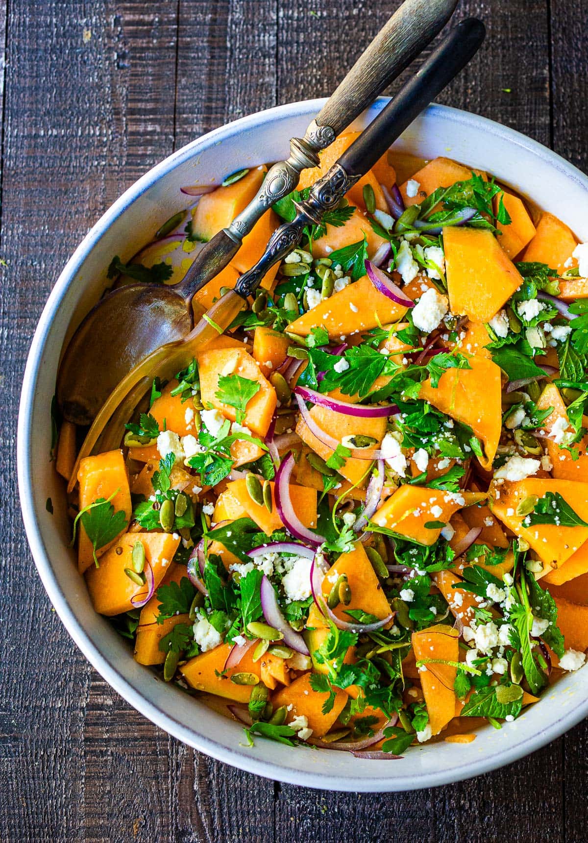 Cantaloupe salad with mint and lime.
