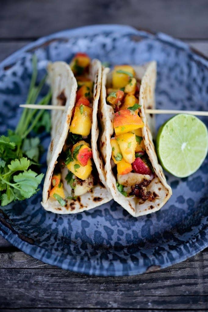 fish tacos with peach salsa