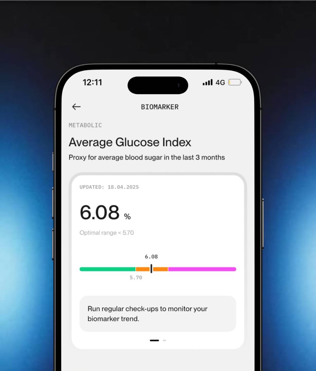 Phone showing average glucose level