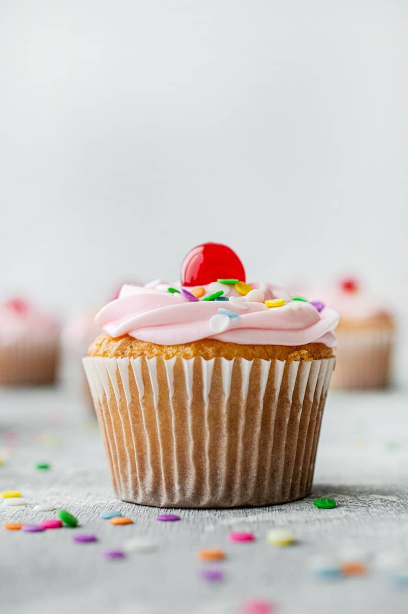 cupcake with pink icing on top