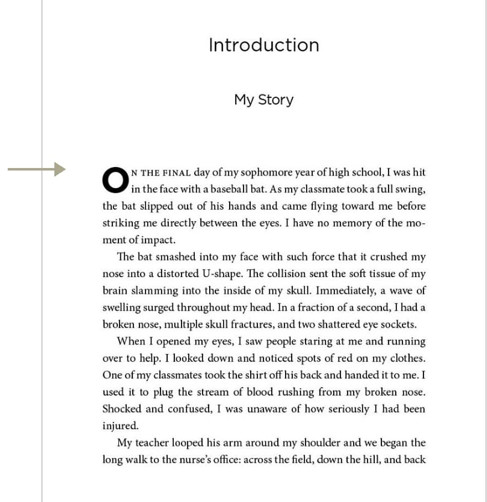The first page of Atomic Habits, opening with the baseball-bat story
