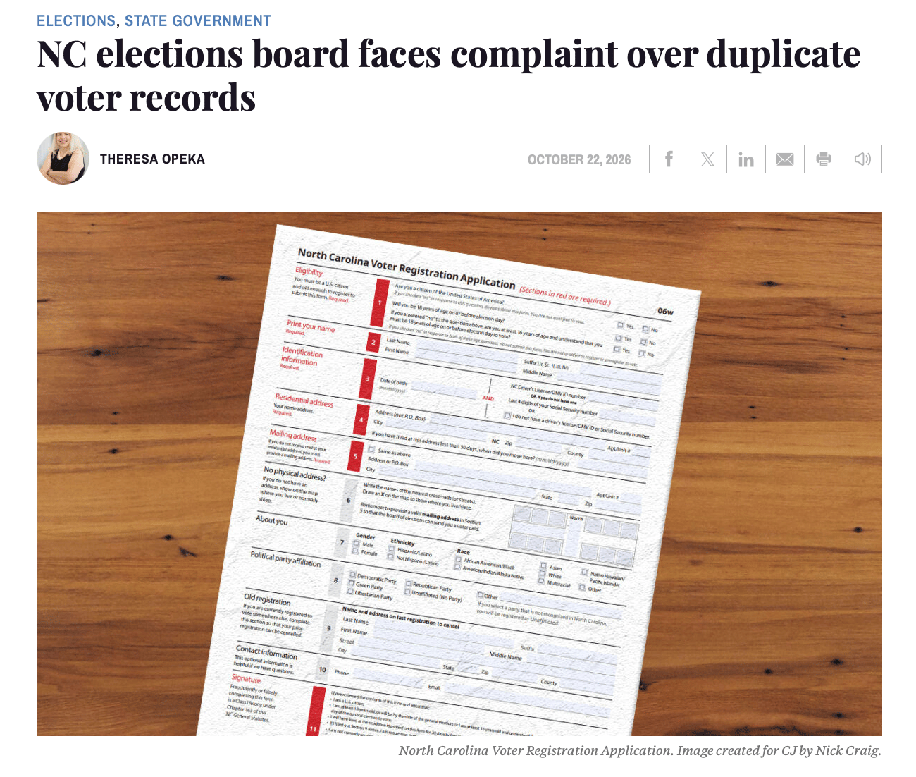 Carolina Journal: NC elections board faces complaint over duplicate voter records
