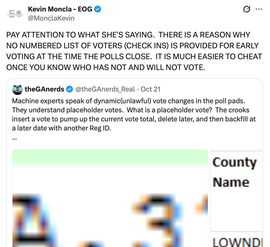 Kevin Moncla's post on X about Georgia early-voting check-in records