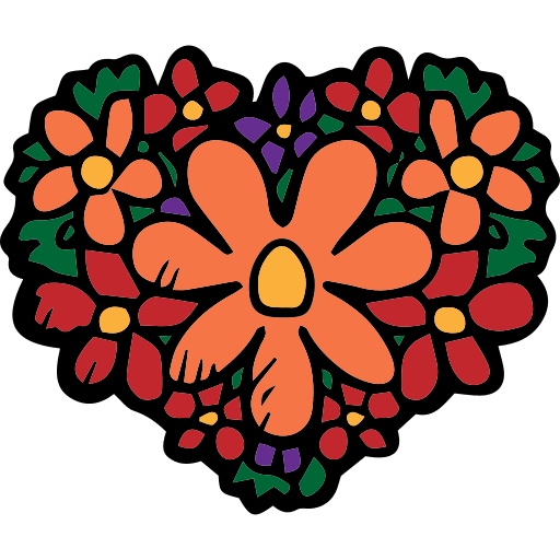 An illustration of a heart wreath with flowers.