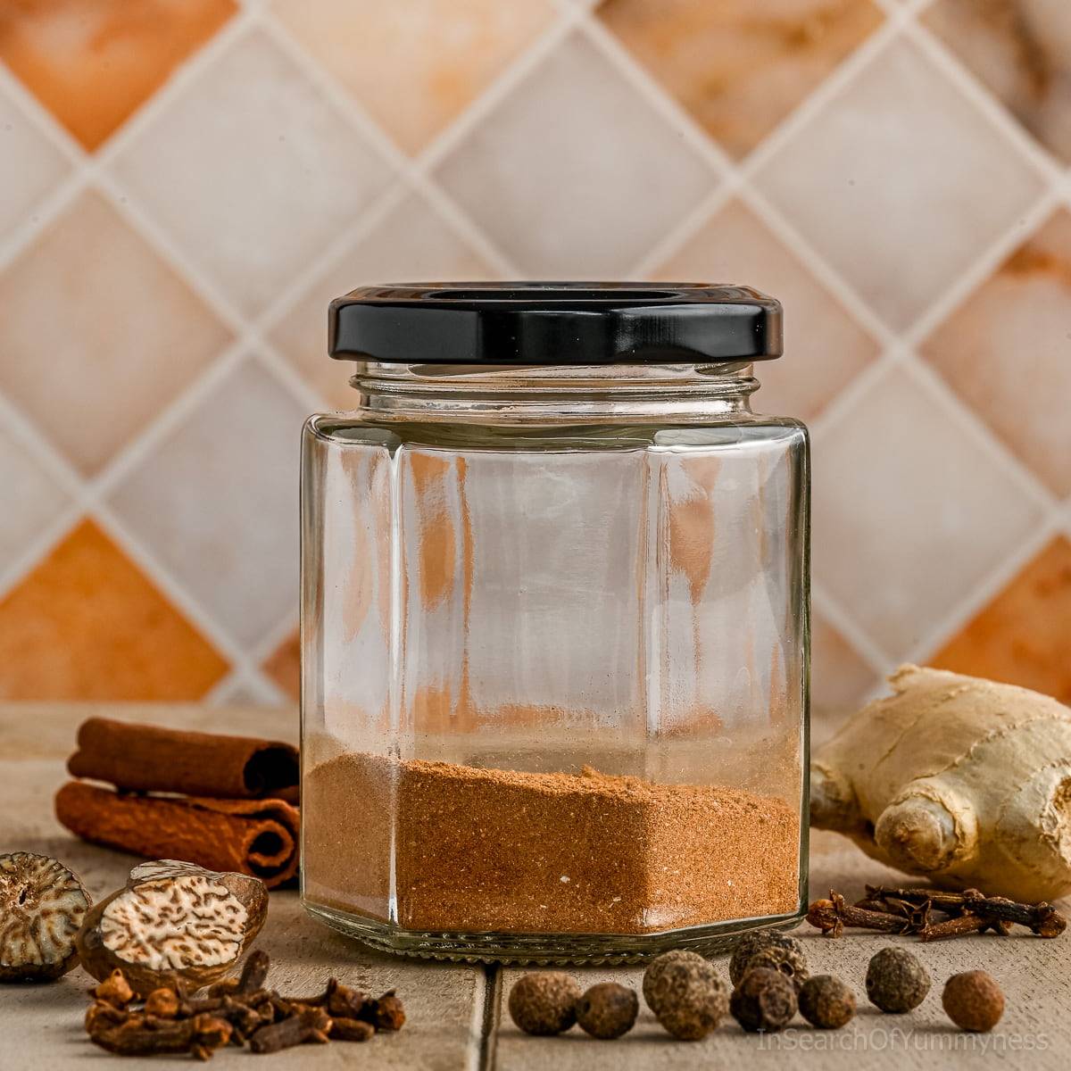 A bottle of homemade pumpkin spice blend.