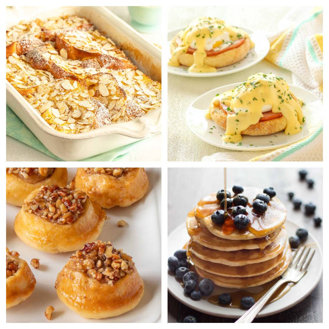 collage of 4 breakfast dishes perfect for Mother's Day.