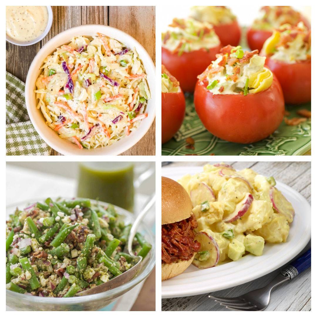 collage of 4 make ahead side dishes for memorial day.